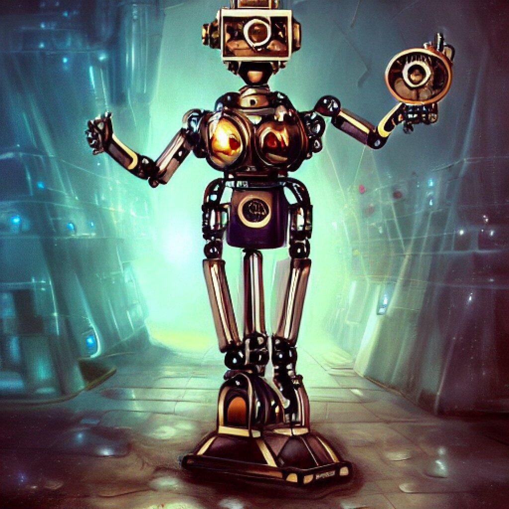 Steampunk Artificially Intelligent Humanoid Robot Painting a Salvador Dali Like Work of Art