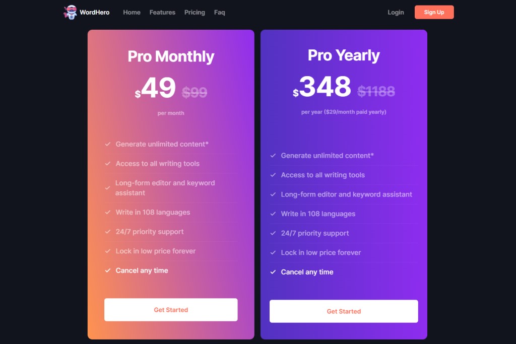 WordHero Pricing