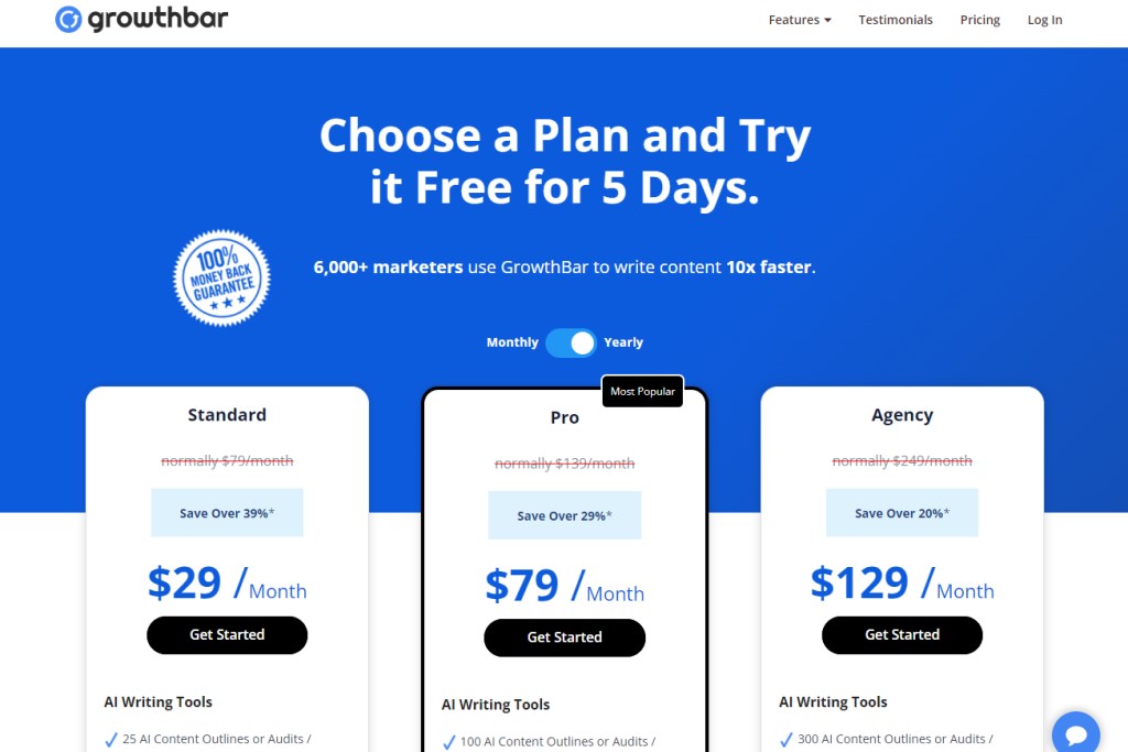 GrowthBar Pricing